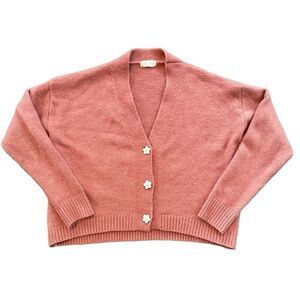 Altered State Knitted Cardigan Oversized Flower Buttons Pink Sz XS